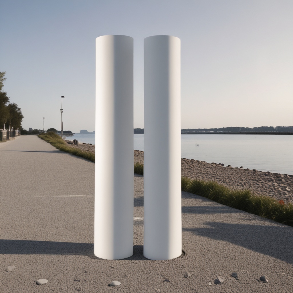 A cylindrical bollard with a rounded top and a white finish